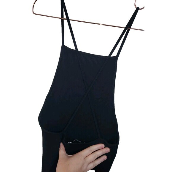 Zara Black Ribbed Body Con Maxi Dress Size Small Spagetti Straps - Picture 3 of 5